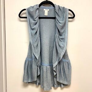Caché Sleeveless Open Front Ruffled Cardigan (light blue)